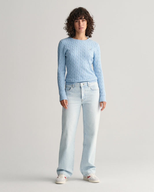 Women's Stretch Cotton Cable Knit Crew Neck Sweater - DOVE BLUE