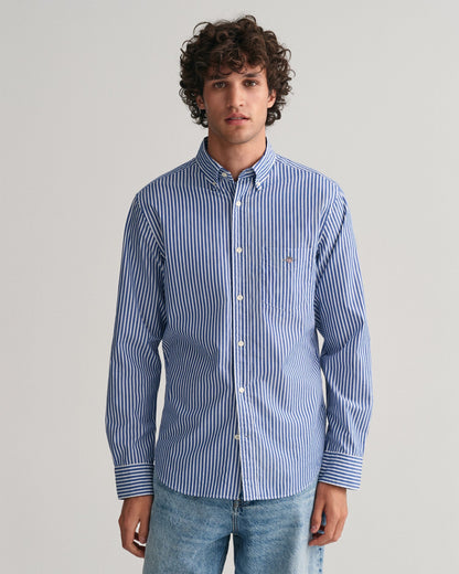 Men's Regular Fit Striped Poplin Shirt - COLLEGE BLUE