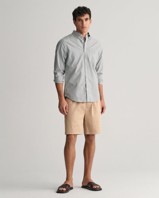 Men's Regular Fit Micro Checked Poplin Shirt - MILKY MATCHA