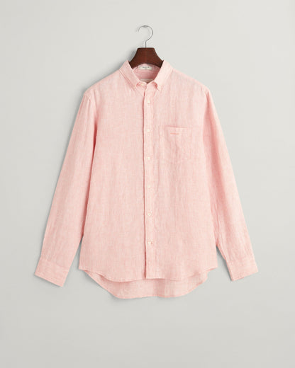 Men's Regular Fit Striped Linen Shirt - PEACHY PINK
