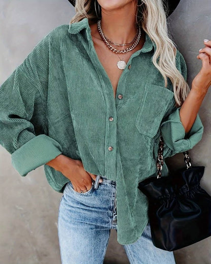 Women Fall/Winter Vintage Casual Velvet Shirt Long Sleeve Blouse