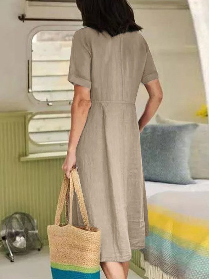 Women's Casual Elegant Cotton And Linen Dress