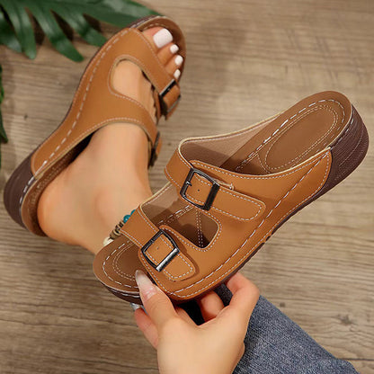 😍Last Day 50% OFF😍-Women's Double Buckle Adjustable Slides Orthopedic Sandals