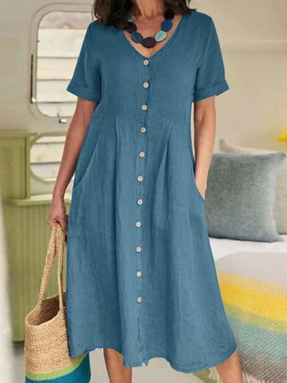 Women's Casual Elegant Cotton And Linen Dress