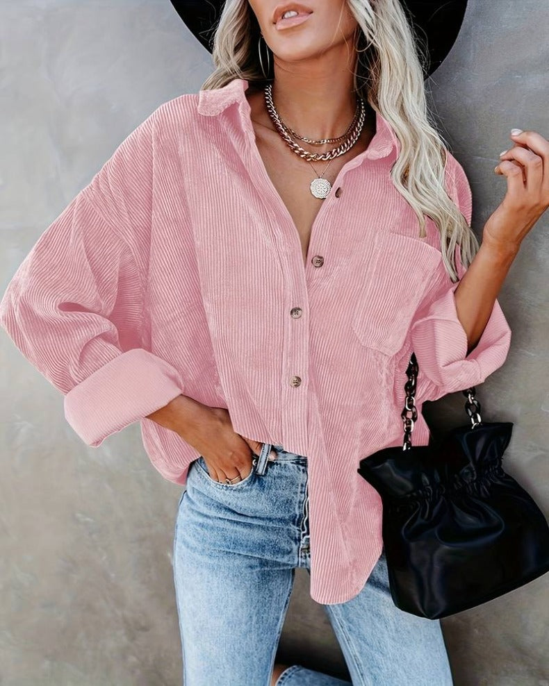 Women Fall/Winter Vintage Casual Velvet Shirt Long Sleeve Blouse