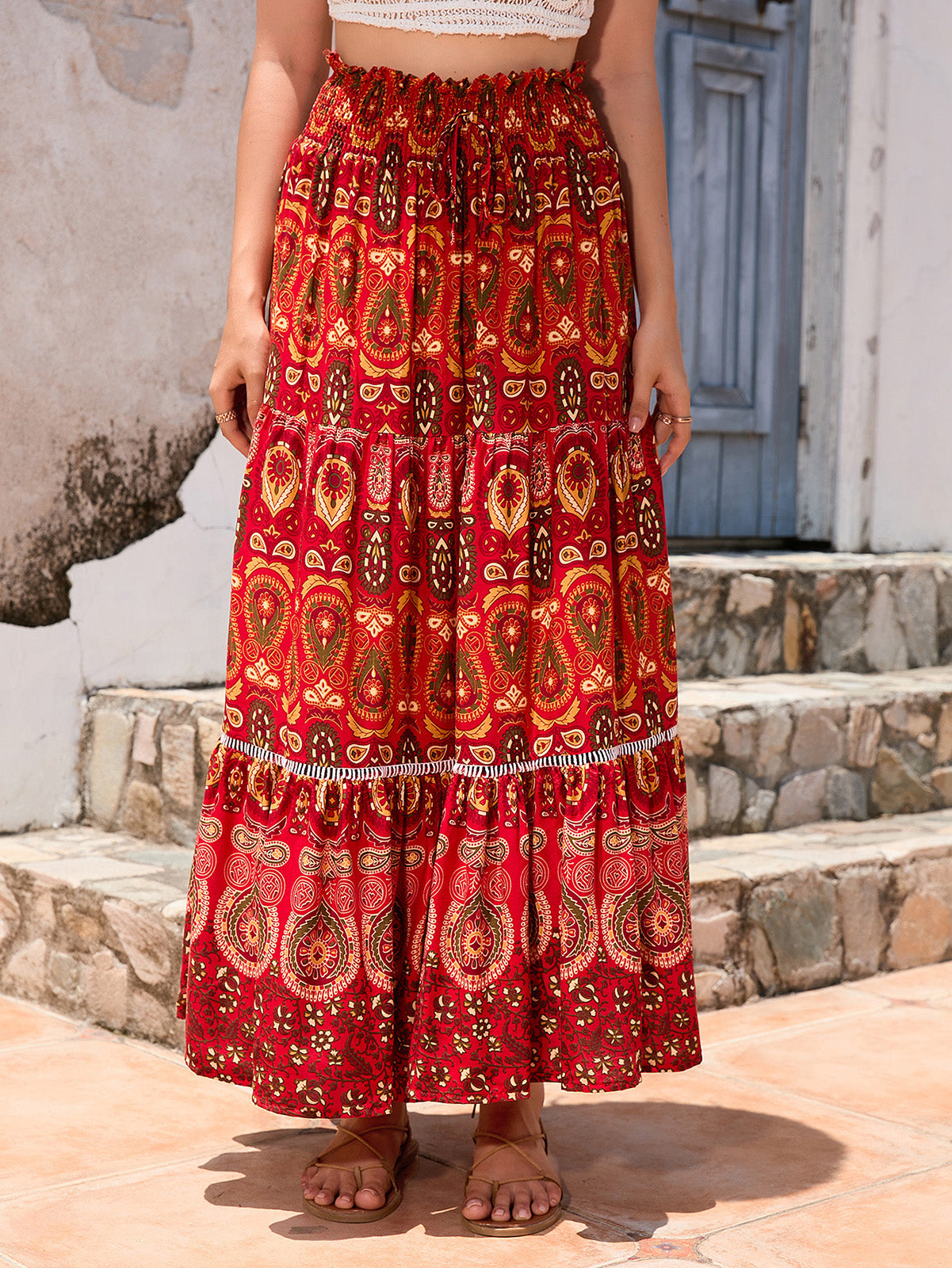 Women's Boho Floral Elastic High Waist Maxi Skirts
