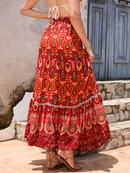 🔥Up to 69% OFF Today🔥Women's Summer Beach Pleated A-Line Boho Floral Elastic High Waist Maxi Skirts