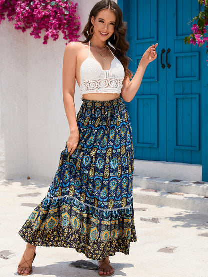 🔥Up to 69% OFF Today🔥Women's Summer Beach Pleated A-Line Boho Floral Elastic High Waist Maxi Skirts