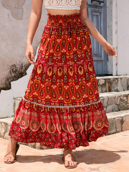 🔥Up to 69% OFF Today🔥Women's Summer Beach Pleated A-Line Boho Floral Elastic High Waist Maxi Skirts