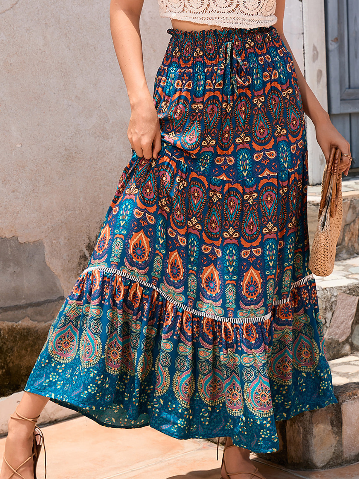 Women's Boho Floral Elastic High Waist Maxi Skirts