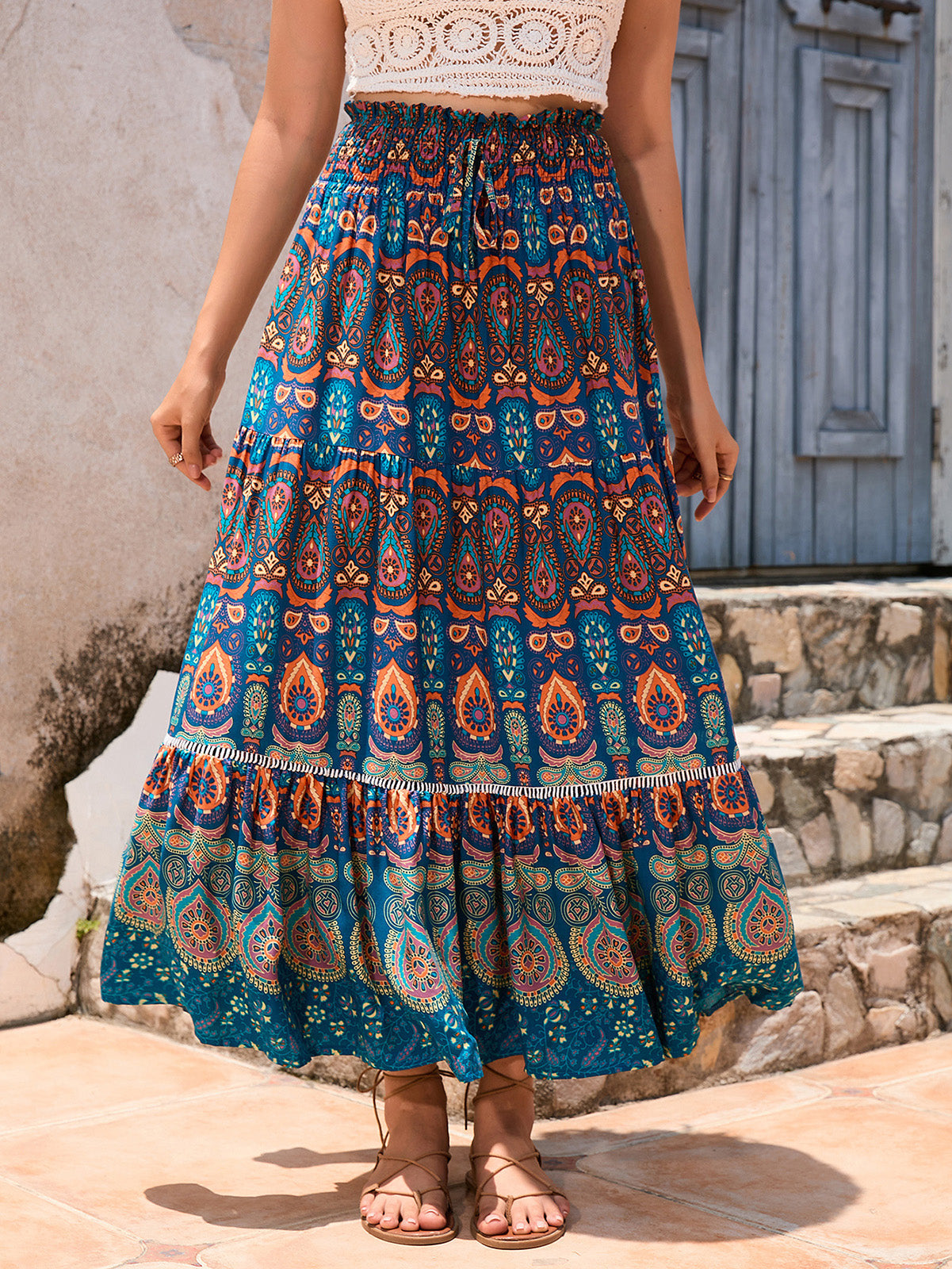 🔥Up to 69% OFF Today🔥Women's Summer Beach Pleated A-Line Boho Floral Elastic High Waist Maxi Skirts