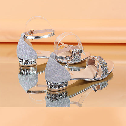 Energyjohn Women Summer 2025 Round-toe Rhinestone Peep-toe Sandals