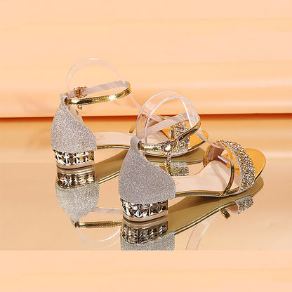 Energyjohn Women Summer 2025 Round-toe Rhinestone Peep-toe Sandals