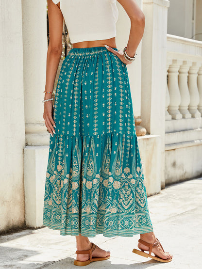 Women's Summer 2025 Boho Floral High Waist Midi Skirts
