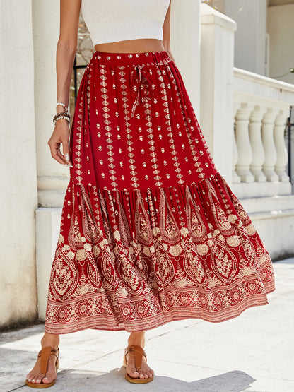 🔥Up to 69% OFF Today🔥Women's Summer Beach Pleated A-Line Boho Floral Elastic High Waist Maxi Skirts