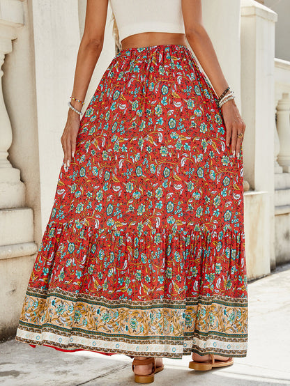 🔥Up to 69% OFF Today🔥Women's Summer Beach Pleated A-Line Boho Floral Elastic High Waist Maxi Skirts