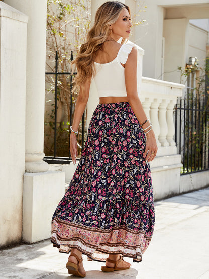 🔥Up to 69% OFF Today🔥Women's Summer Beach Pleated A-Line Boho Floral Elastic High Waist Maxi Skirts