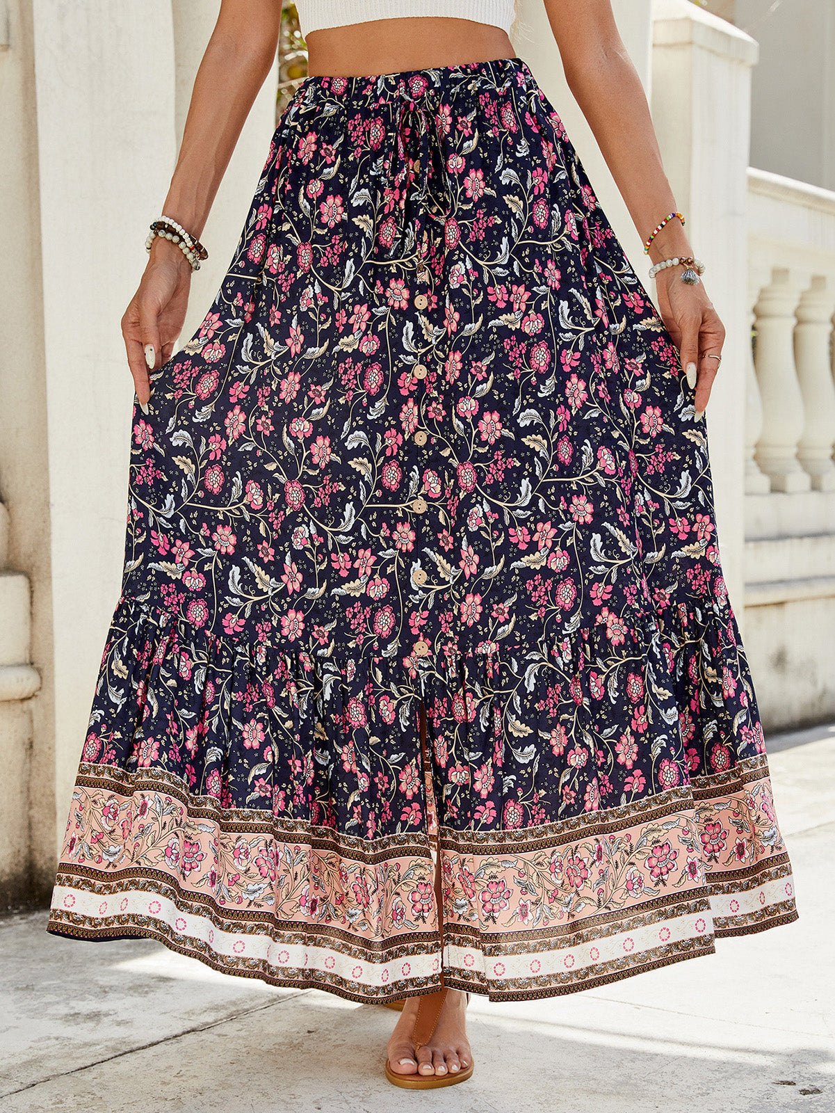 🔥Up to 69% OFF Today🔥Women's Summer Beach Pleated A-Line Boho Floral Elastic High Waist Maxi Skirts