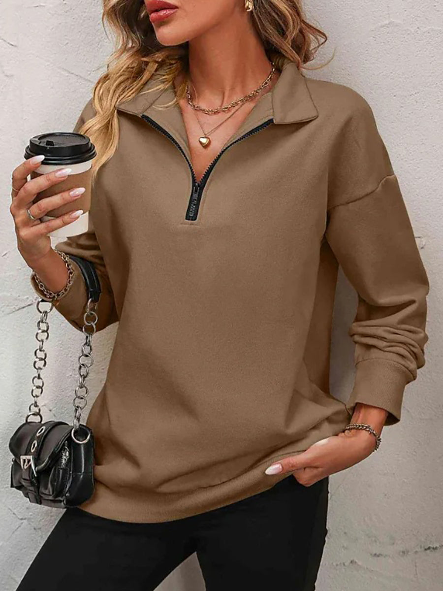 ✨Best-1 Sale Pullover✨Women Fall/Winter Zip-Up Dropped Shoulder Sweatshirt