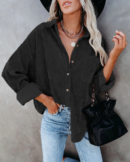 Women Fall/Winter Vintage Casual Velvet Shirt Long Sleeve Blouse
