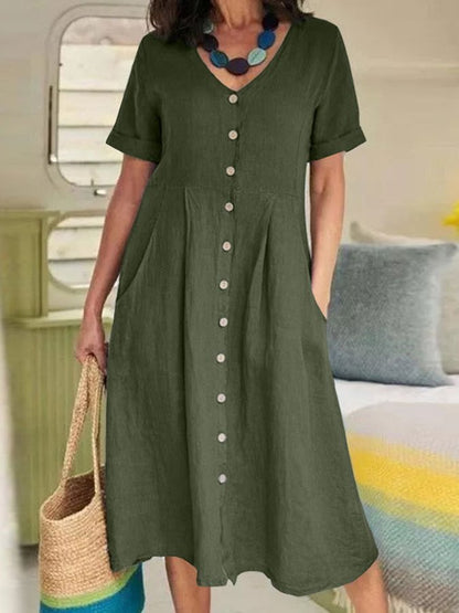 Women's Casual Elegant Cotton And Linen Dress