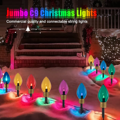 🎄Chikalabs Christmas Jumbo C9 Garden Pathway Lights with C7 LED on Green Wire, Multicolor
