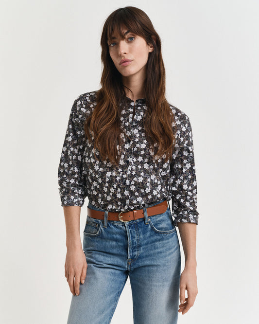Regular Fit Floral Print Cotton Voile Shirt