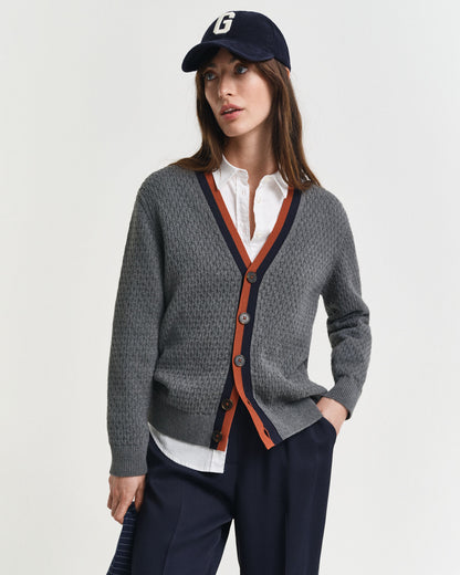 Textured Cotton Contrast Cardigan