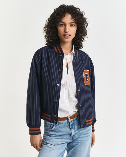 Pinstriped Varsity Jacket