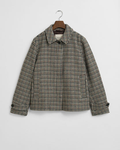 Short Checked Wool Blend Car Coat
