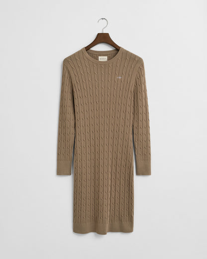 Stretch Cotton Cable Knit Crew Neck Dress