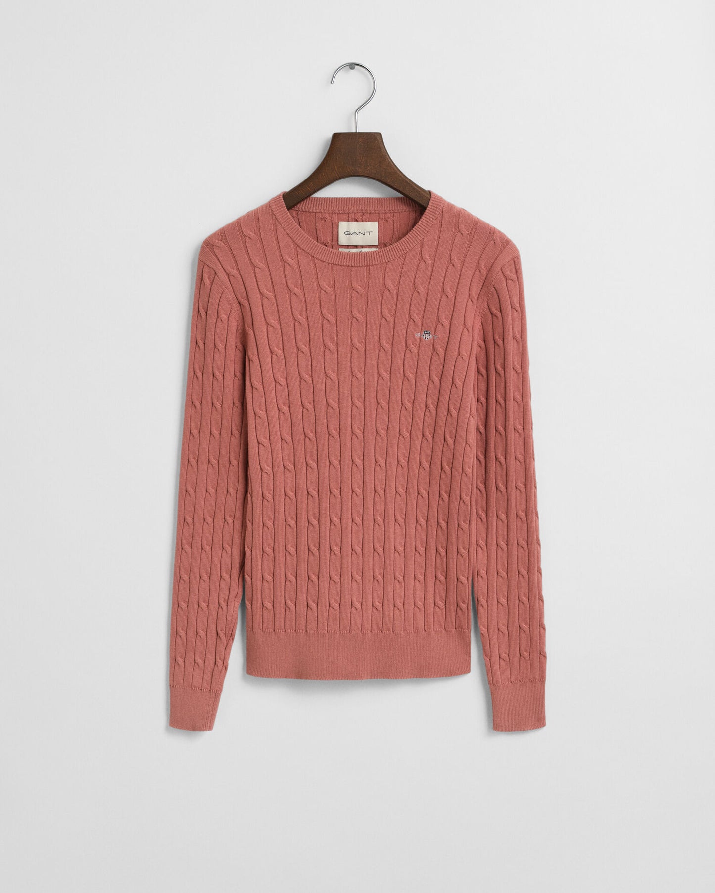 Stretch Cotton Cable Knit Crew Neck Sweater