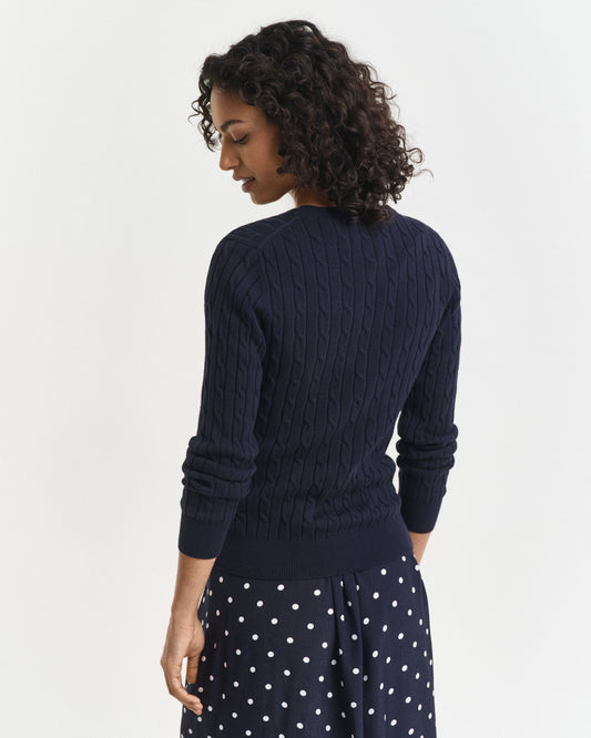 Stretch Cotton Cable Knit Crew Neck Sweater