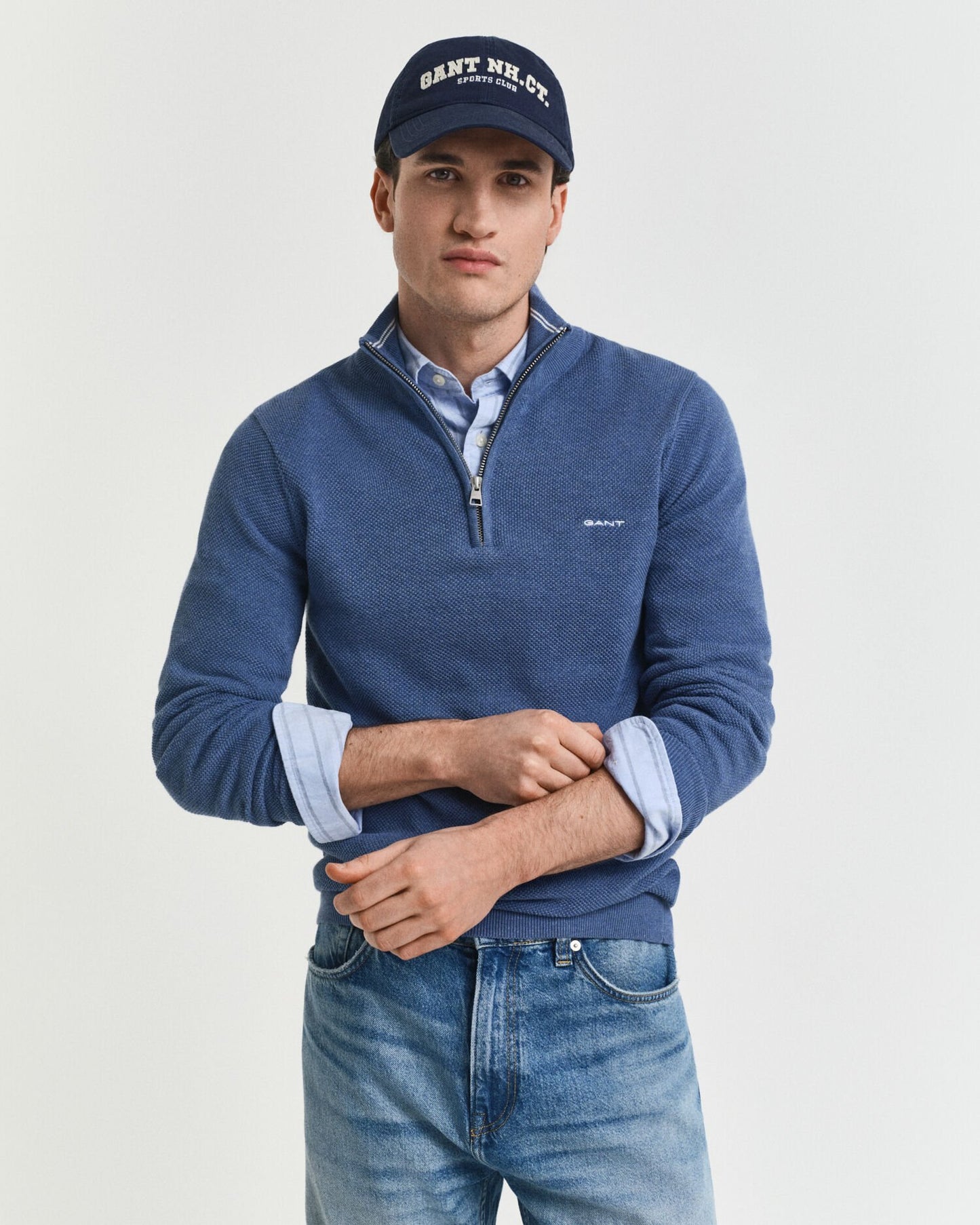 Cotton Piqué Half-Zip Sweater