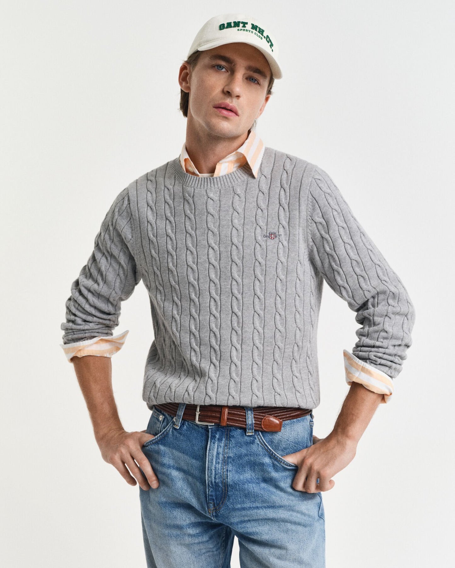 Cotton Cable Knit Crew Neck Sweater