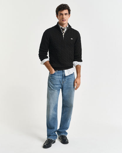 Cotton Cable Knit Half-Zip Sweater