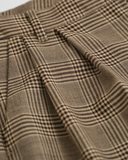 Checked Pleated Wool Blend Pants