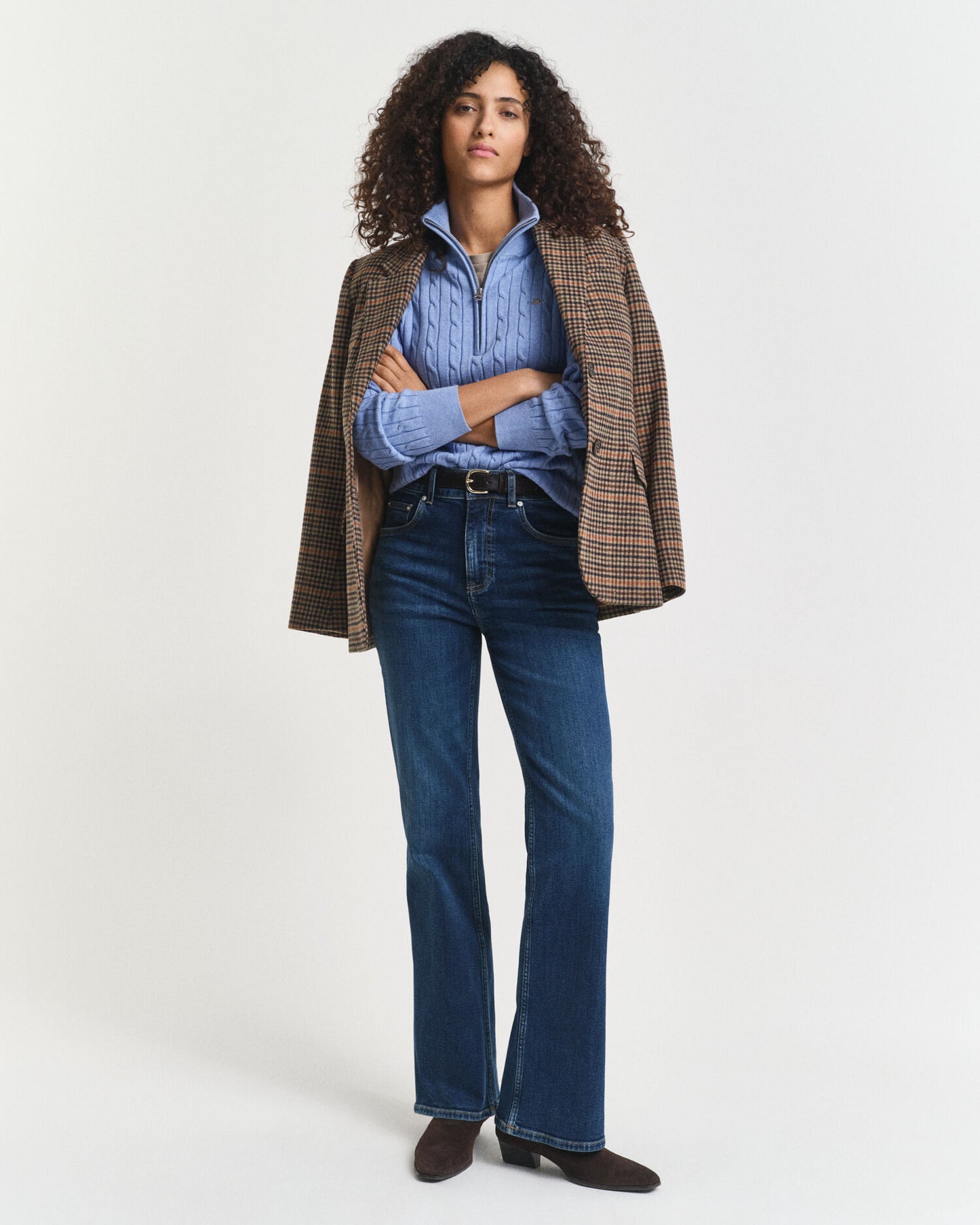 Stretch Cotton Cable Knit Half-Zip Sweater