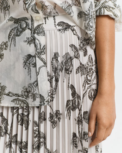 Pleated Tree Printed Midi Skirt