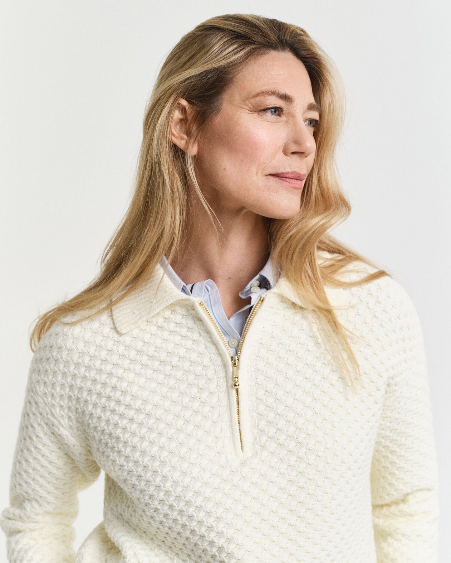 Textured Cotton Half-Zip Sweater