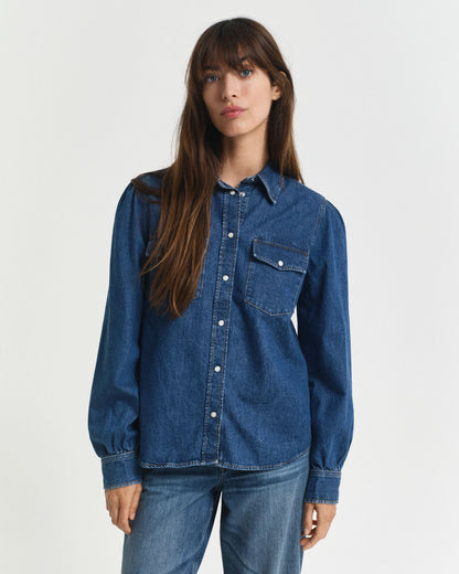 Regular Fit Puff Sleeve Denim Shirt