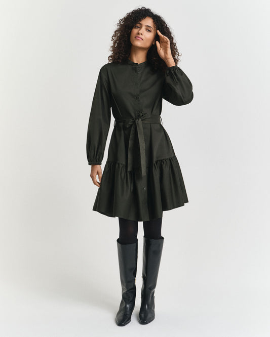 Cotton Satin Long Sleeve Dress