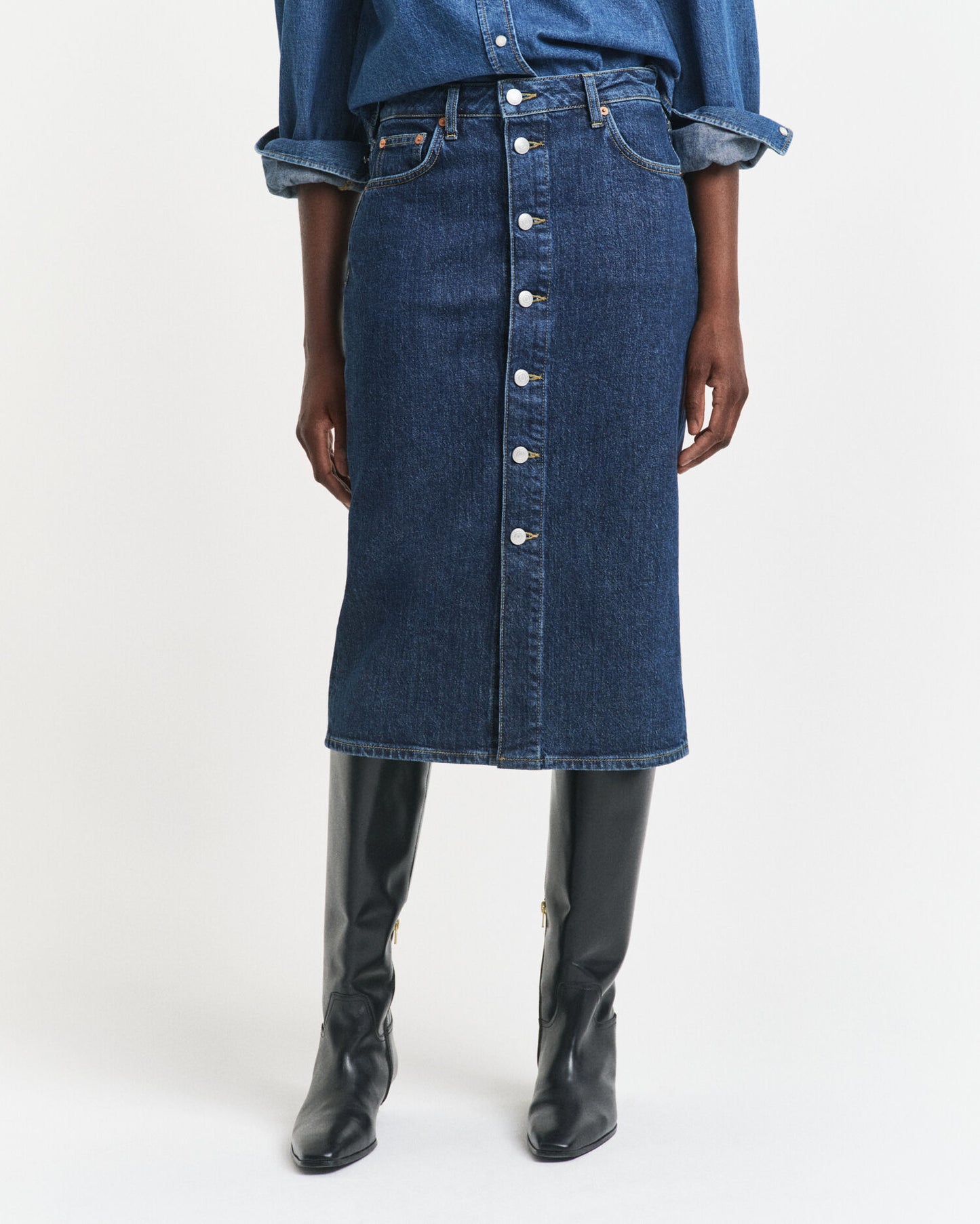 Buttoned Midi Denim Skirt