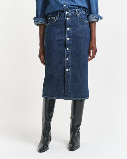 Buttoned Midi Denim Skirt