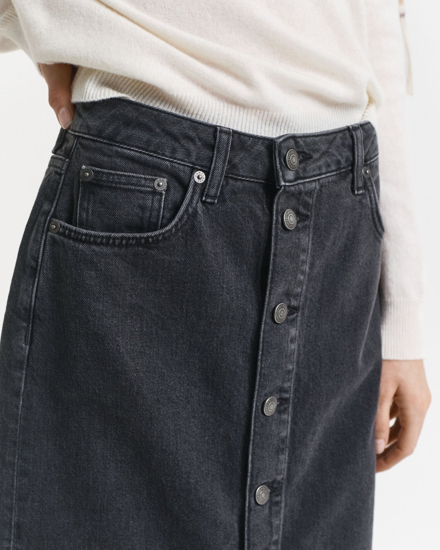 Buttoned Midi Denim Skirt