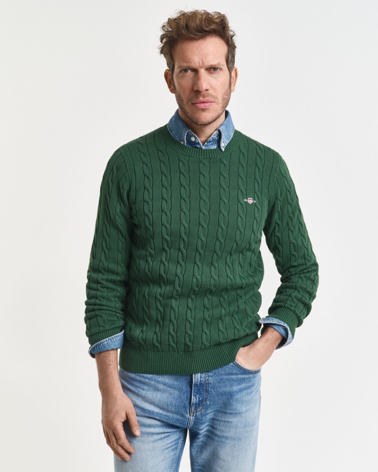 Cotton Cable Knit Crew Neck Sweater