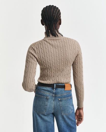 Stretch Cotton Cable Knit Turtleneck Sweater