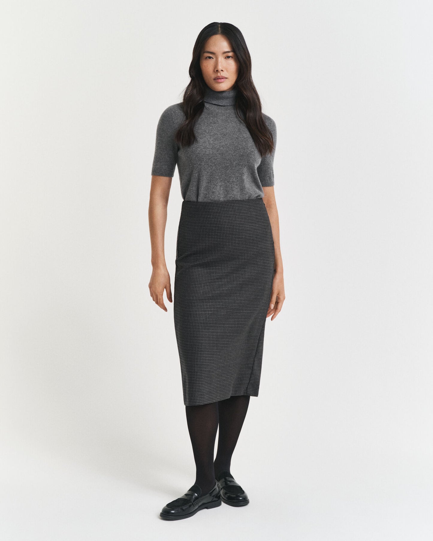Midi Checked Wool Pencil Skirt