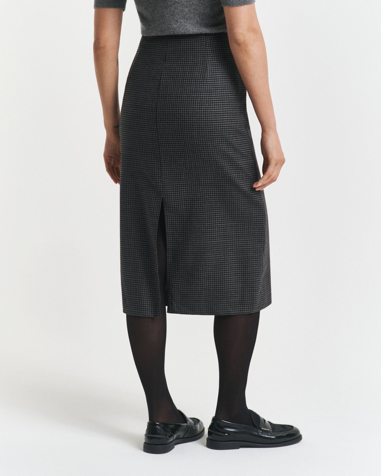 Midi Checked Wool Pencil Skirt