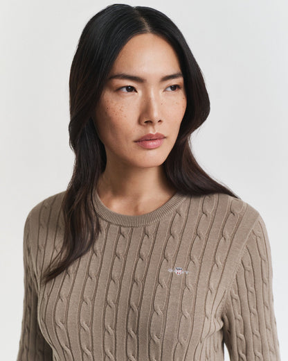 Stretch Cotton Cable Knit Crew Neck Dress